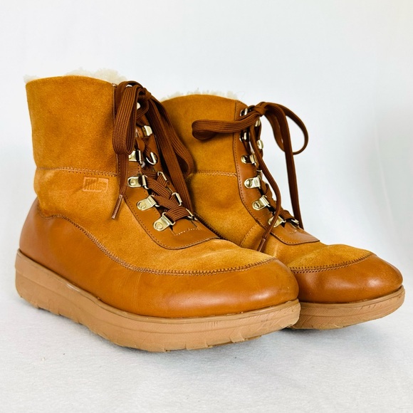 Fitflop Mukuk III Women’s Tan Winter Ankle Boots Lace-Up Suede, Size 10 - Picture 1 of 15